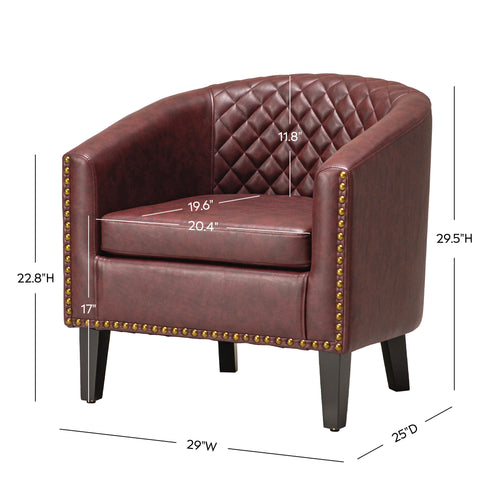 Logan Faux Leather Tufted Club Chair - Red Accent Chair | Decorative Accent Chairs | Kinwell Furniture | Modern Accent Chairs