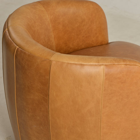 Ashlie Leather Swivel Barrel Chair - Camel Modern Swivel Chair | Swivel Accent Chairs | Kinwell Furniture | Swivel Armchairs
