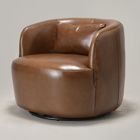 Ashlie Leather Swivel Barrel Chair