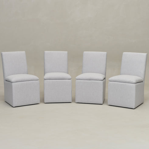 Diane Performance Dining Side Chair with Casters - Light Grey Upholstered Dining Chair | Modern Dining Chairs | Kinwell Furniture | Performance Fabric Dining Chairs