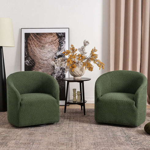 Susie Bouclé Swivel Barrel Chair - Green Accent Swivel Chair | Swivel Chairs for Living Rooms | Kinwell Furniture | Top Swivel Chairs