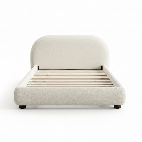 Harriet Bouclé Bed Frame with Headboard – Cream Upholstered Platform Bed | King Size | Kinwell Furniture
