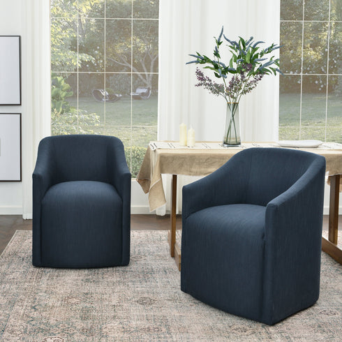 Rafa Performance Dining Chair with Casters �Rolling Armchair for Dining Room | Dining Chairs with Casters | Kinwell Furniture | Performance Fabric Upholstery