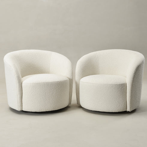 Everitte Bouclé Swivel Barrel Chair - Cream Modern Swivel Chair | Swivel Accent Chairs | Kinwell Furniture | Swivel Armchairs