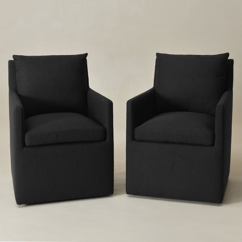 Sean Performance Dining Chair with Casters - Black Upholstered Dining Chair | Modern Dining Chairs | Kinwell Furniture | Performance Fabric Dining Chairs