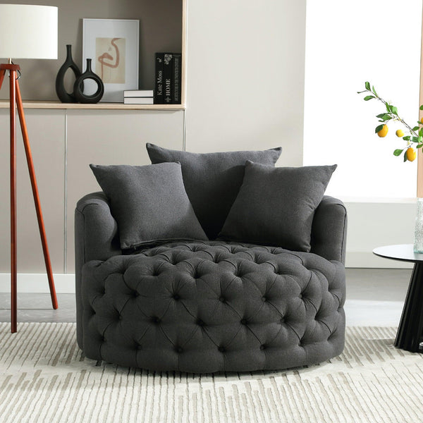 Aticus Elegant Swivel Barrel Chair - Dark Gray Modern Swivel Chair | Swivel Accent Chairs | Kinwell Furniture | Swivel Armchairs