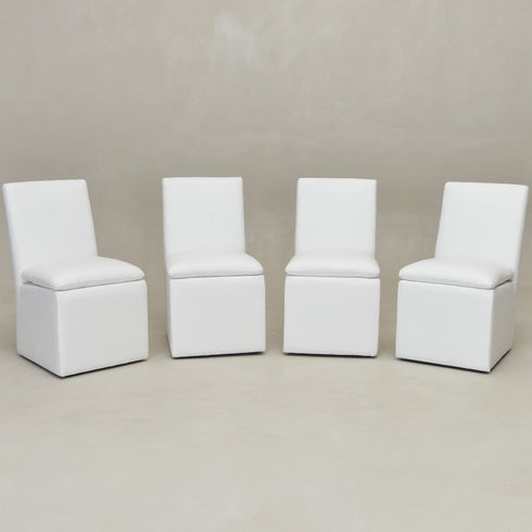 Diane Performance Dining Side Chair with Casters - White Upholstered Dining Chair | Modern Dining Chairs | Kinwell Furniture | Performance Fabric Dining Chairs