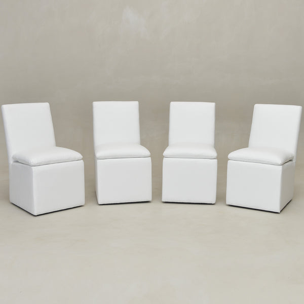 Diane Performance Dining Side Chair with Casters - White Upholstered Dining Chair | Modern Dining Chairs | Kinwell Furniture | Performance Fabric Dining Chairs