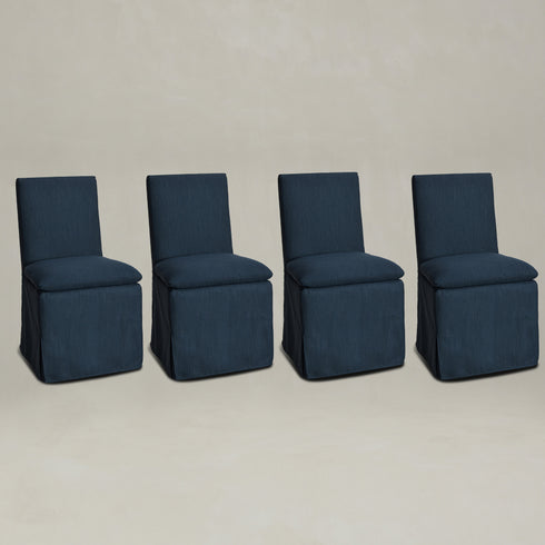 Diane Slipcover Performance Dining Chair with Casters - Indigo Upholstered Dining Chair | Modern Dining Chairs | Kinwell Furniture | Performance Fabric Dining Chairs