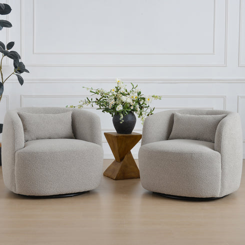 Ashlie Bouclé Swivel Barrel Chair - Taupe Modern Swivel Chair | Swivel Accent Chairs | Kinwell Furniture | Swivel Armchairs