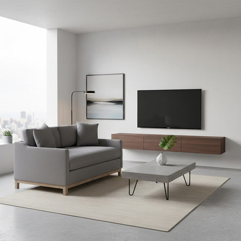 Goose Down Feathers Upholstered Loveseat – Gray Square Arm 2-Seater Sofa | Plush Feather-Filled Loveseat | Kinwell Furniture | Cloud-Soft, Timeless Design