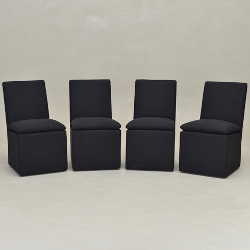 Diane Performance Dining Side Chair with Casters - Black Upholstered Dining Chair | Modern Dining Chairs | Kinwell Furniture | Performance Fabric Dining Chairs