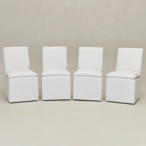 Diane Performance Dining Side Chair with Casters - Ivory Upholstered Dining Chair | Modern Dining Chairs | Kinwell Furniture | Performance Fabric Dining Chairs