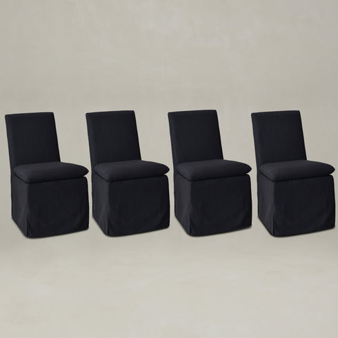 Diane Slipcover Performance Dining Chair with Casters - Black Upholstered Dining Chair | Modern Dining Chairs | Kinwell Furniture | Performance Fabric Dining Chairs