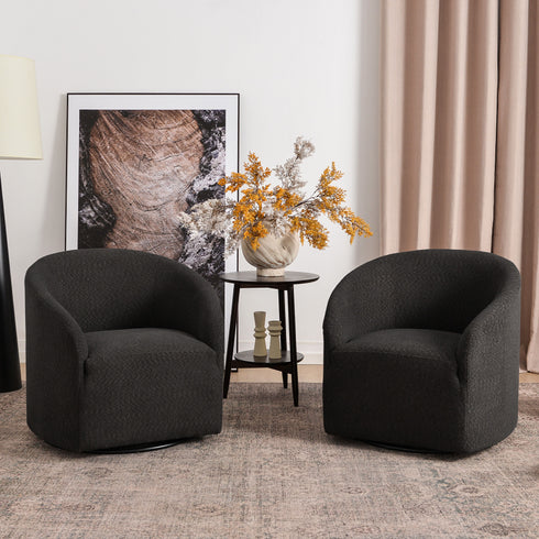 Susie Bouclé Swivel Barrel Chair - Dark Gray Modern Swivel Chair | Swivel Accent Chairs | Kinwell Furniture | Swivel Armchairs