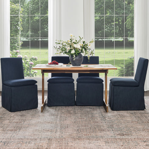 Diane Slipcover Performance Dining Chair with Casters - Indigo Upholstered Dining Chair | Modern Dining Chairs | Kinwell Furniture | Performance Fabric Dining Chairs