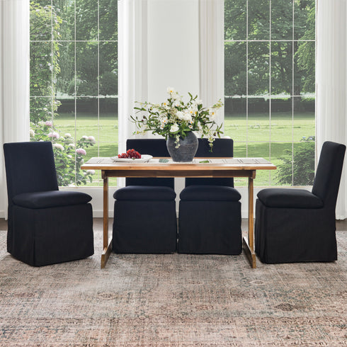 Diane Slipcover Performance Dining Chair with Casters - Black Upholstered Dining Chair | Modern Dining Chairs | Kinwell Furniture | Performance Fabric Dining Chairs