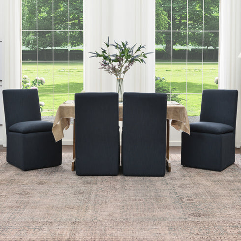 Diane Performance Dining Side Chair with Casters - Navy Upholstered Dining Chair | Modern Dining Chairs | Kinwell Furniture | Performance Fabric Dining Chairs