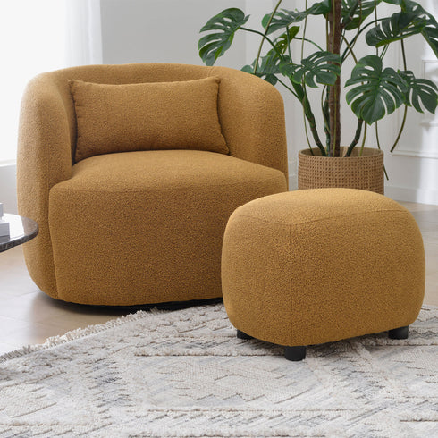 Ashlie Bouclé Swivel Barrel Chair - Stylish Swivel Chair | Living Room Swivel Accent Chairs | Kinwell Furniture | Most Comfortable Swivel Chairs