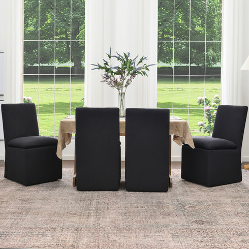 Diane Performance Dining Side Chair with Casters - Black Upholstered Dining Chair | Modern Dining Chairs | Kinwell Furniture | Performance Fabric Dining Chairs