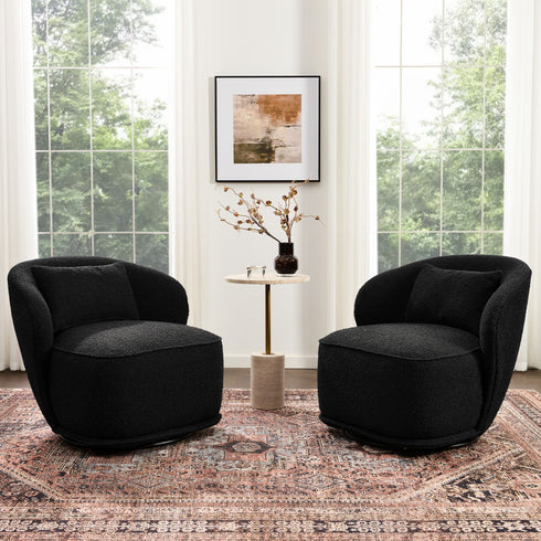 Laura Bouclé Swivel Barrel Chair - Accent Swivel Chair | Swivel Chairs for Living Rooms | Kinwell Furniture | Top Swivel Chairs