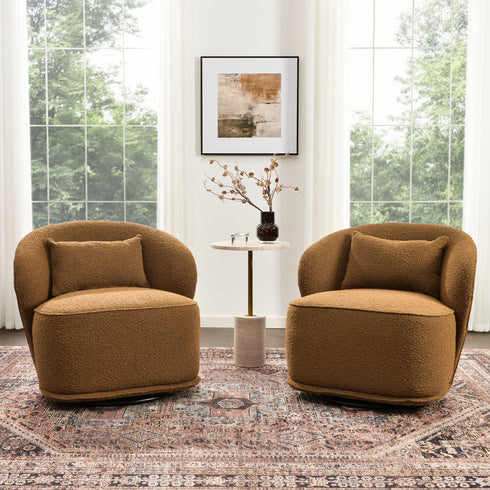 Laura Bouclé Swivel Barrel Chair - Brown Modern Swivel Chair | Swivel Accent Chairs | Kinwell Furniture | Swivel Armchairs