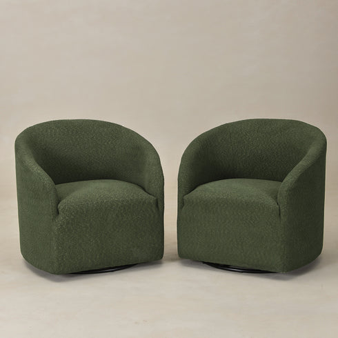 Susie Bouclé Swivel Barrel Chair - Green Accent Swivel Chair | Swivel Chairs for Living Rooms | Kinwell Furniture | Top Swivel Chairs