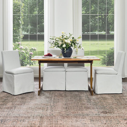 Diane Slipcover Performance Dining Chair with Casters - Ivory Upholstered Dining Chair | Modern Dining Chairs | Kinwell Furniture | Performance Fabric Dining Chairs