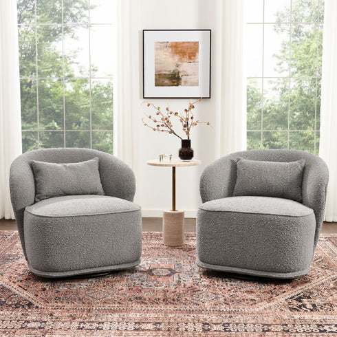 Laura Bouclé Swivel Barrel Chair - Modern Swivel Chair | Swivel Accent Chairs | Kinwell Furniture | Swivel Armchairs