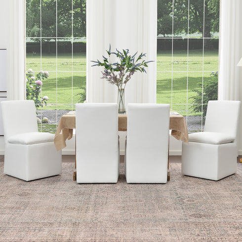 Diane Performance Dining Side Chair with Casters - Ivory Upholstered Dining Chair | Modern Dining Chairs | Kinwell Furniture | Performance Fabric Dining Chairs