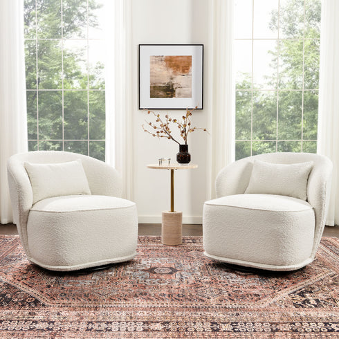 Laura Bouclé Swivel Barrel Chair - Modern Swivel Chair | Swivel Accent Chairs | Kinwell Furniture | Swivel Armchairs