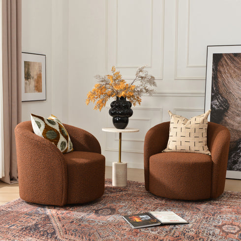 Everitte Bouclé Swivel Barrel Chair - Modern Swivel Chair | Swivel Accent Chairs | Kinwell Furniture | Swivel Armchairs