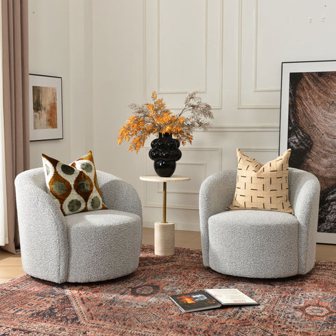 Everitte Bouclé Swivel Barrel Chair - Modern Swivel Chair | Swivel Accent Chairs | Kinwell Furniture | Swivel Armchairs