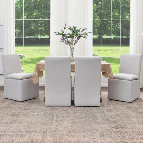 Diane Performance Dining Side Chair with Casters - Light Grey Upholstered Dining Chair | Modern Dining Chairs | Kinwell Furniture | Performance Fabric Dining Chairs