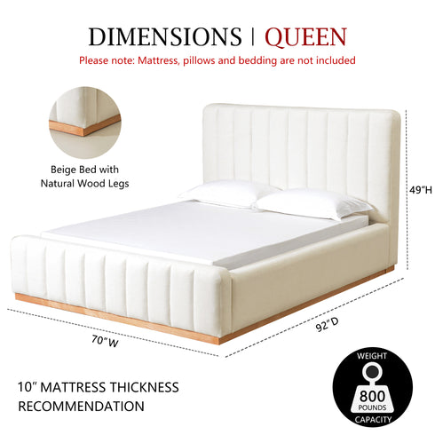 Agnes Linen Platform Bed - Beige / Gray Upholstered Bed | Queen & King Platform Beds | Kinwell Furniture | Modern Linen Bed Frames