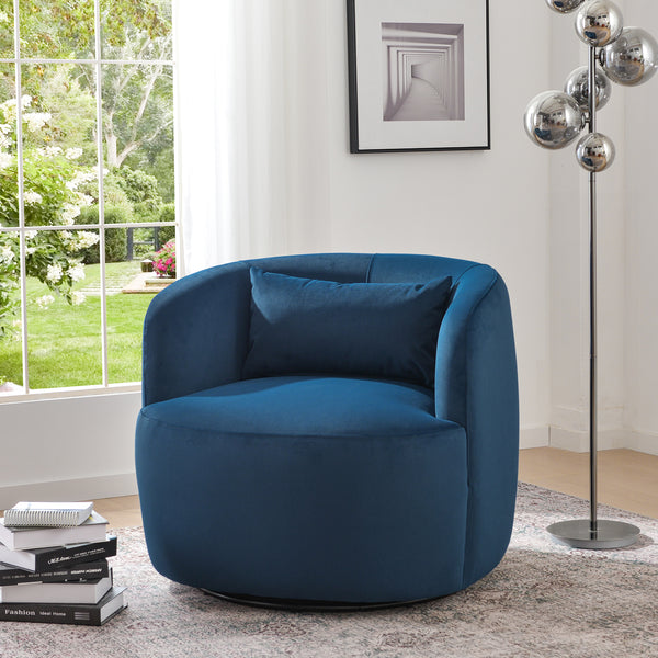 Ashlie Velvet Swivel Barrel Chair - Navy Modern Swivel Chair | Swivel Accent Chairs | Kinwell Furniture | Swivel Armchairs