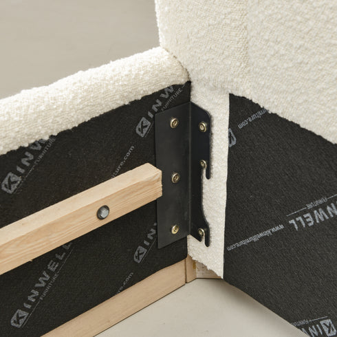 Agnes Bouclé Bed Frame with Headboard-White Modern Bed Frame | Platform Beds | Kinwell Furniture | Bedroom Bed Headboard