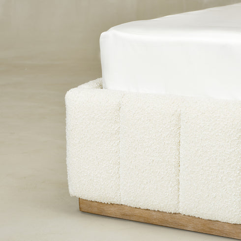 Agnes Bouclé Bed Frame with Headboard-White Modern Bed Frame | Platform Beds | Kinwell Furniture | Bedroom Bed Headboard