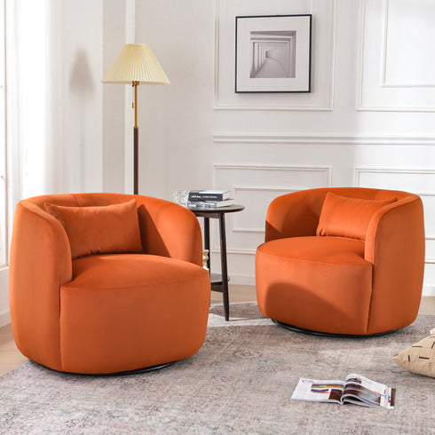 Ashlie Velvet Swivel Barrel Chair - Rust Modern Swivel Chair | Swivel Accent Chairs | Kinwell Furniture | Swivel Armchairs