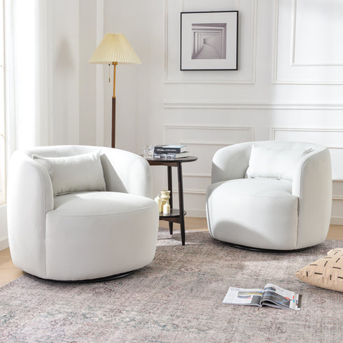 Ashlie Velvet Swivel Barrel Chair - Off White Modern Swivel Chair | Swivel Accent Chairs | Kinwell Furniture | Swivel Armchairs