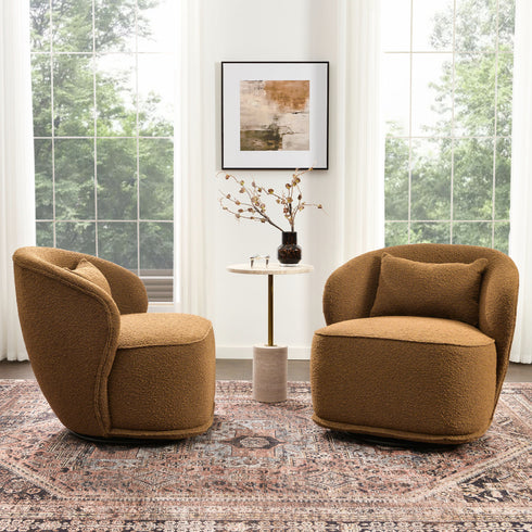Laura Bouclé Swivel Barrel Chair - Brown Modern Swivel Chair | Swivel Accent Chairs | Kinwell Furniture | Swivel Armchairs