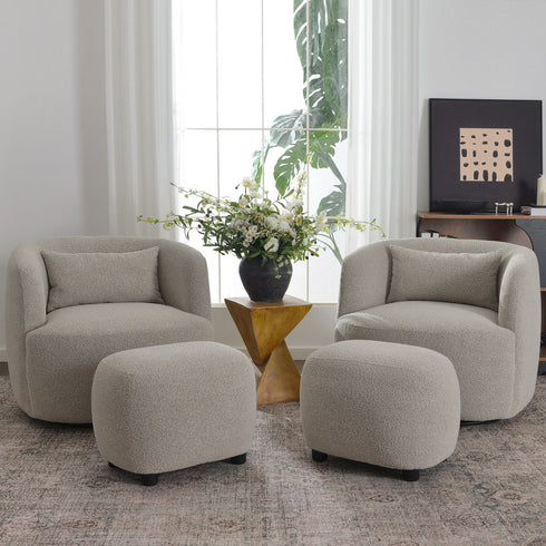 Ashlie Bouclé Swivel Barrel Chair - Taupe Modern Swivel Chair | Swivel Accent Chairs | Kinwell Furniture | Swivel Armchairs