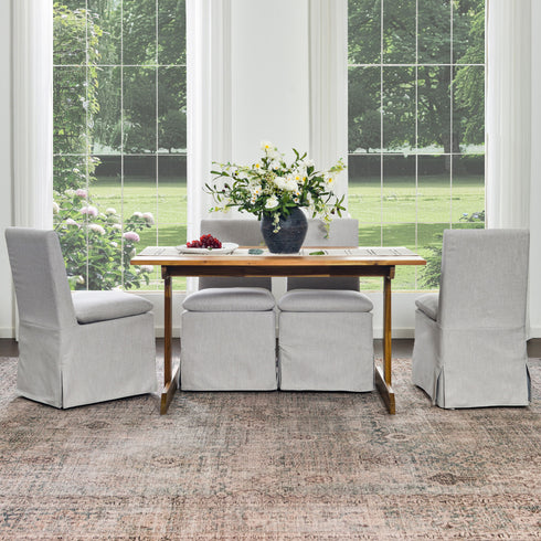 Diane Slipcover Performance Dining Chair with Casters - Light Gray Upholstered Dining Chair | Modern Dining Chairs | Kinwell Furniture | Performance Fabric Dining Chairs