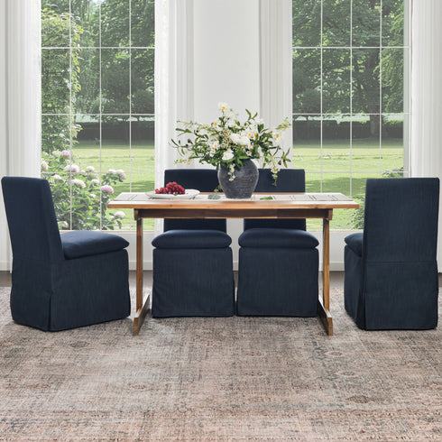 Diane Slipcover Performance Dining Chair with Casters - Indigo Upholstered Dining Chair | Modern Dining Chairs | Kinwell Furniture | Performance Fabric Dining Chairs