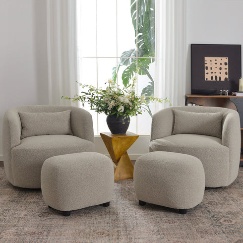 Ashlie Bouclé Swivel Barrel Chair - Taupe Modern Swivel Chair | Swivel Accent Chairs | Kinwell Furniture | Swivel Armchairs