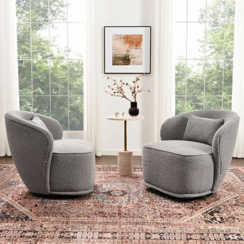 Laura Bouclé Swivel Barrel Chair - Gray Modern Swivel Chair | Swivel Accent Chairs | Kinwell Furniture | Swivel Armchairs