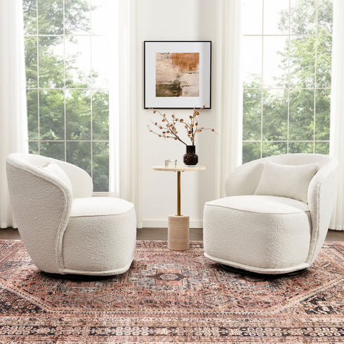 Laura Bouclé Swivel Barrel Chair - Cream Modern Swivel Chair | Swivel Accent Chairs | Kinwell Furniture | Swivel Armchairs