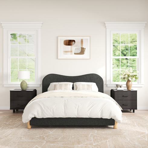 Dorothy Bed Frame with Headboard – Dark Gray Modern Full Bed Frame | Platform Beds | Kinwell Furniture | Bedroom Bed Headboard