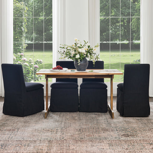 Diane Slipcover Performance Dining Chair with Casters - Black Upholstered Dining Chair | Modern Dining Chairs | Kinwell Furniture | Performance Fabric Dining Chairs