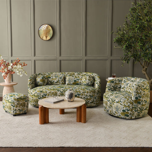 Ashlie Embroidered Fabric Loveseat – Jungle Animal Print Loveseat Sofa | Modern Upholstered Loveseat | Embroidered Fabric Loveseat Sofa | Kinwell Furniture | Two-Seater Accent Sofa | Embroidered Fabric Couch | Living Room Loveseat | Statement Loveseat Sofa